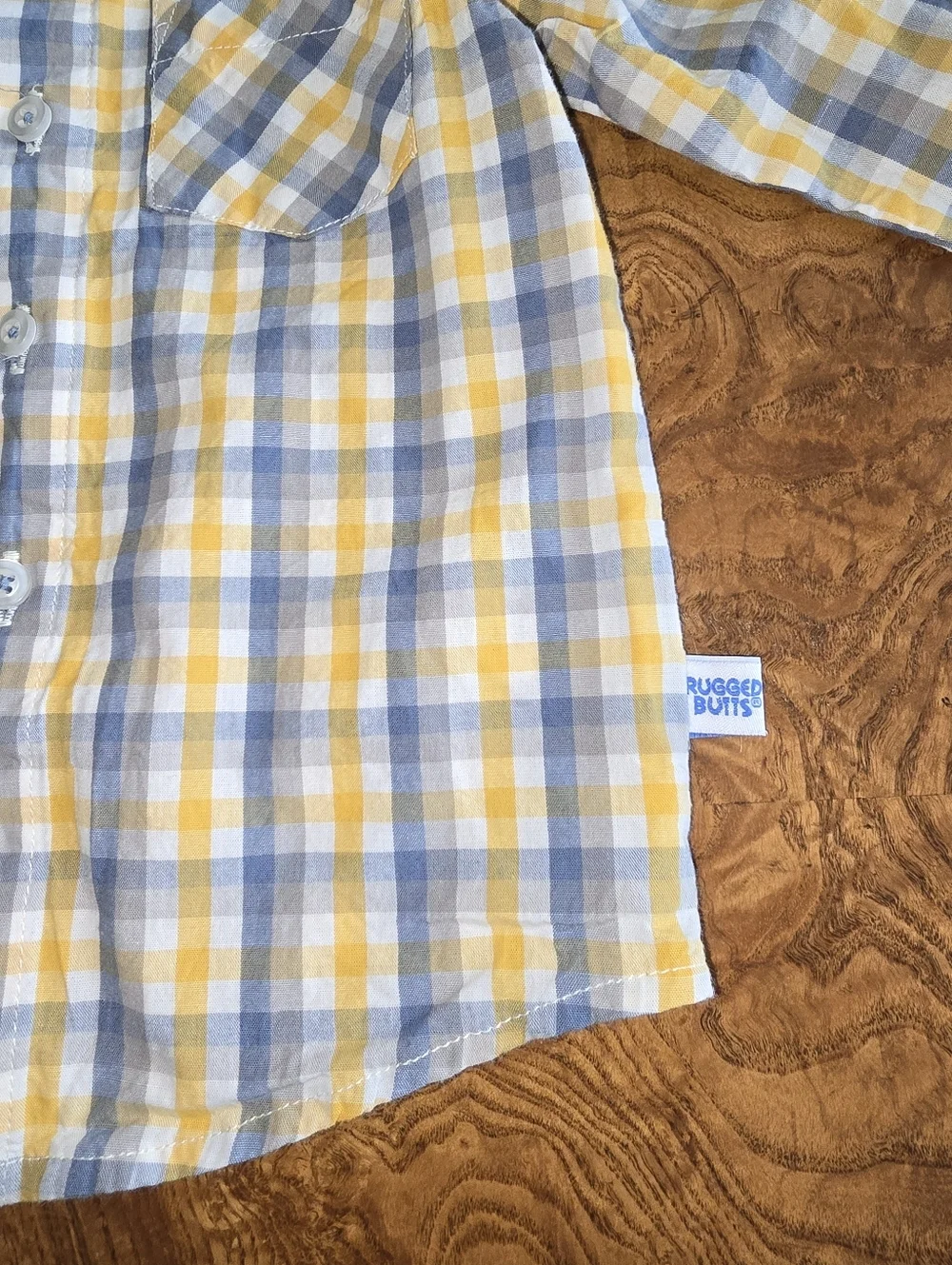 RuggedButts Yellow and Grey Plaid Button-Down Shirt, Size 18-24m